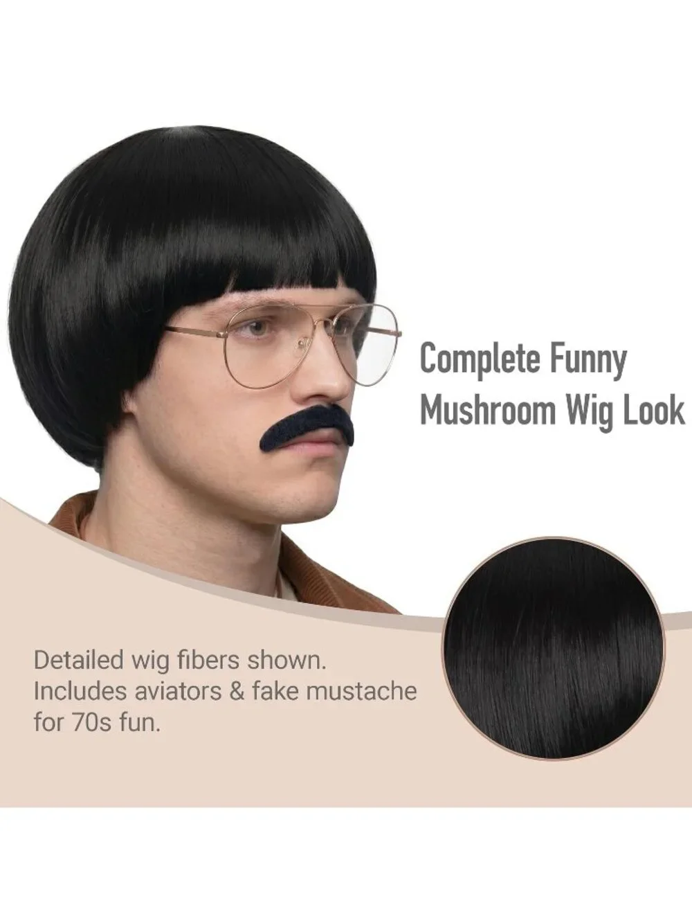 Mens Dark Retro Bowl Cut Straight Synthetic Classic Mushroom Hairpiece Bangs Wig